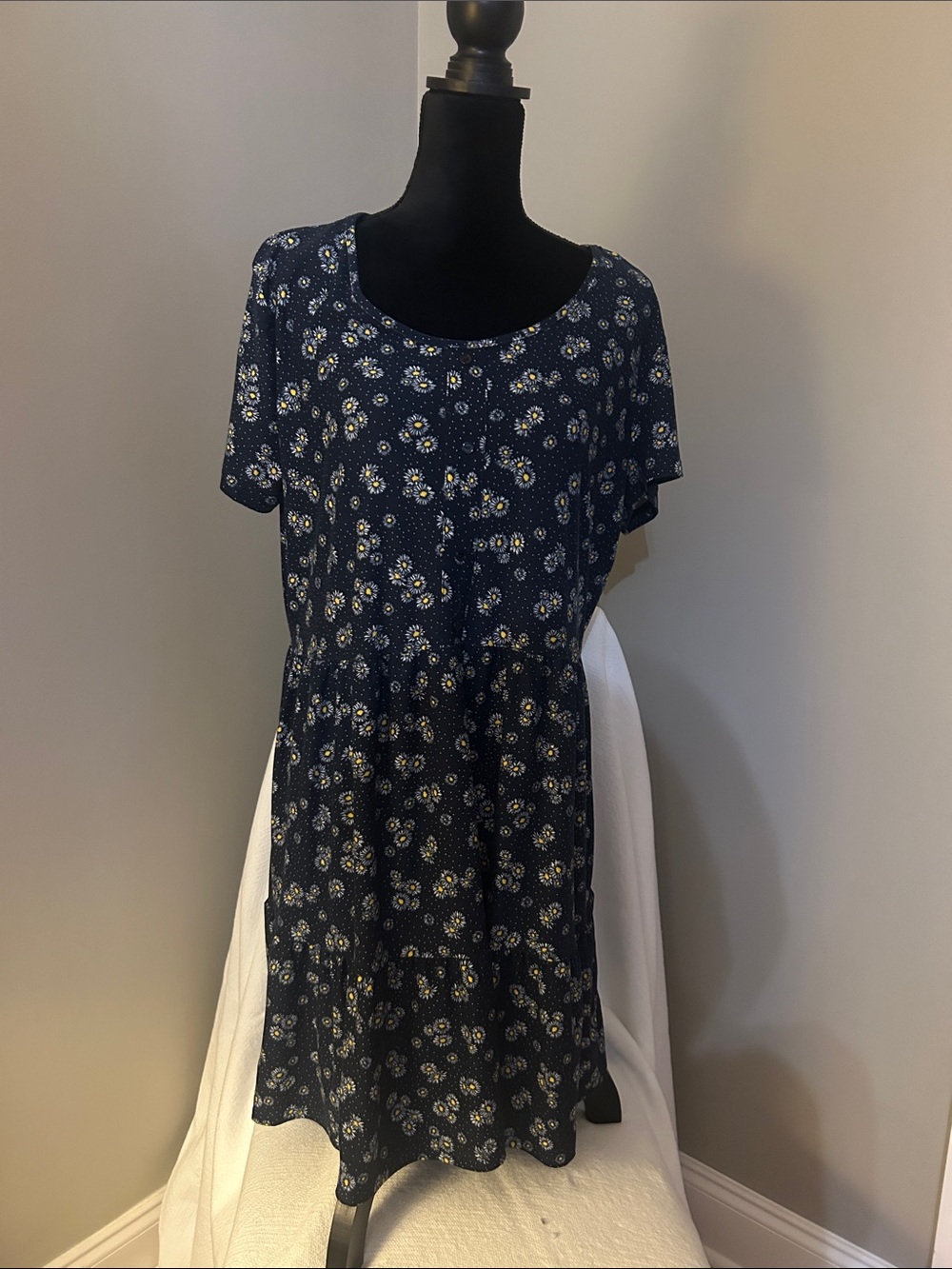 J for Justify Navy Floral Short-Sleeve Tiered Mini Dress